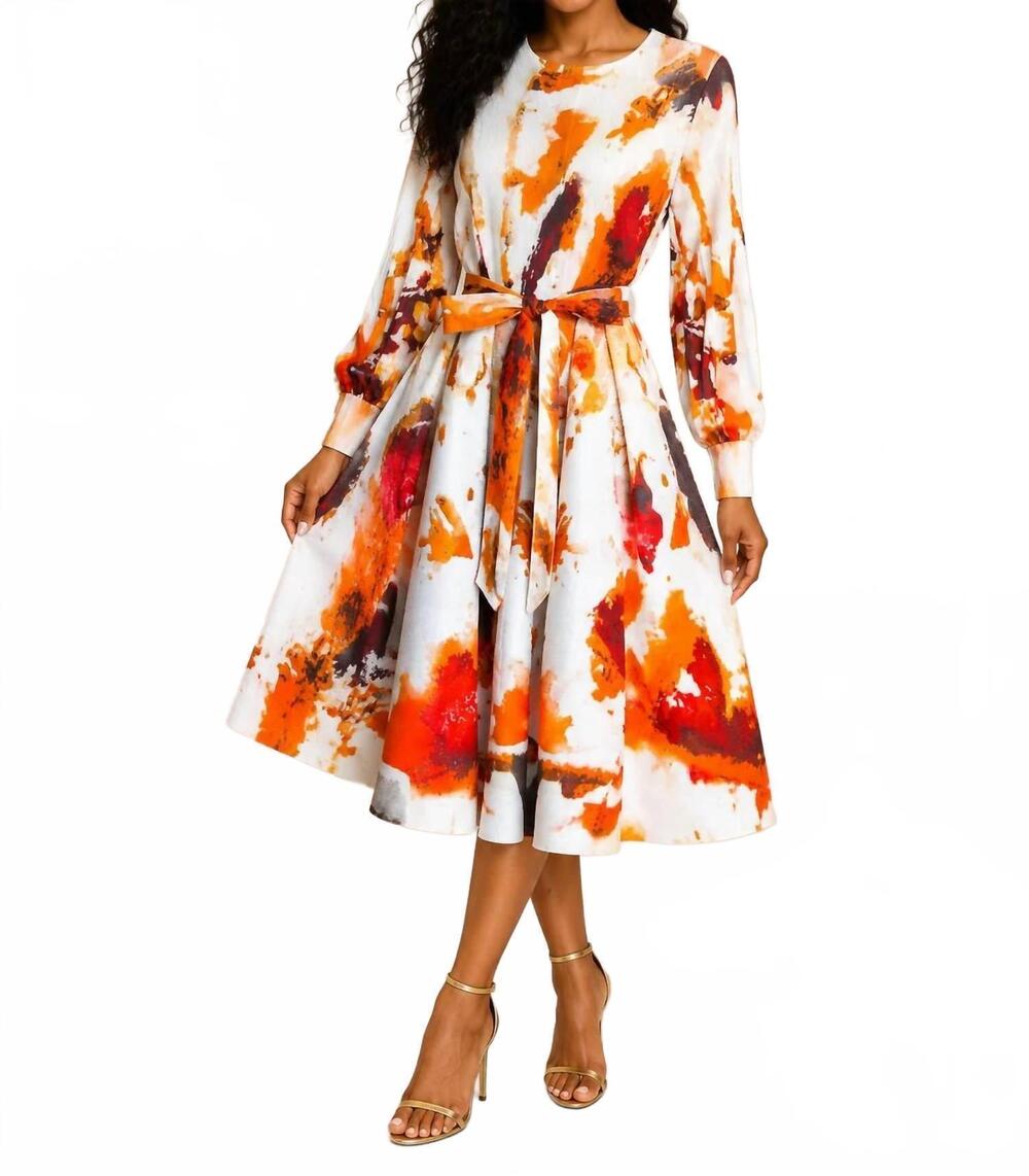 NEW KAREN T DESIGN bouncy long sleeve dress in white multi
